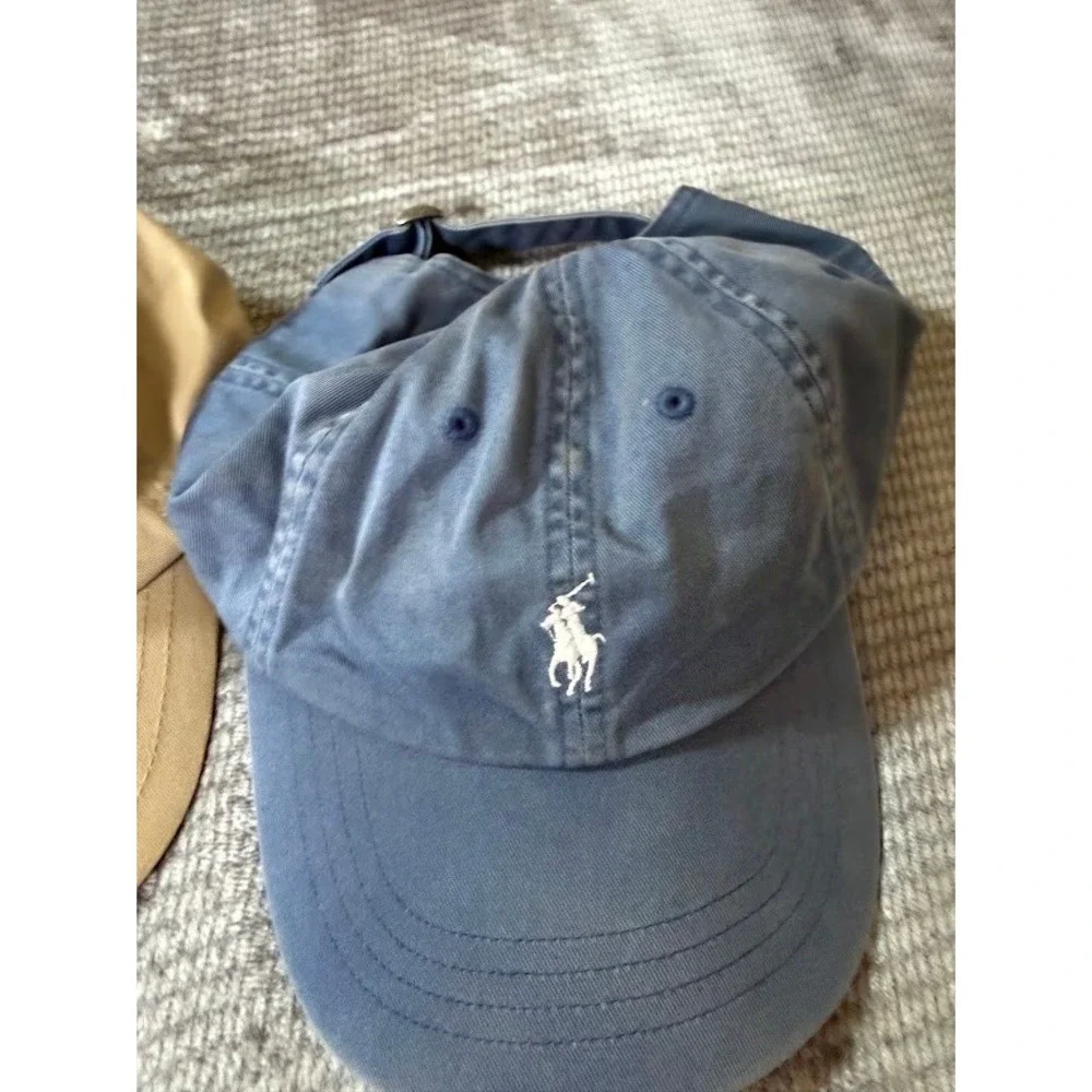 Lot of 3 Polo Ralph Lauren Baseball Caps Red Tan Blue Adjustable Pony Logo Hat
